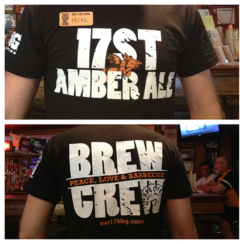 Our signature 17ST Amber Ale t-shirt available in our restaurants and online. 