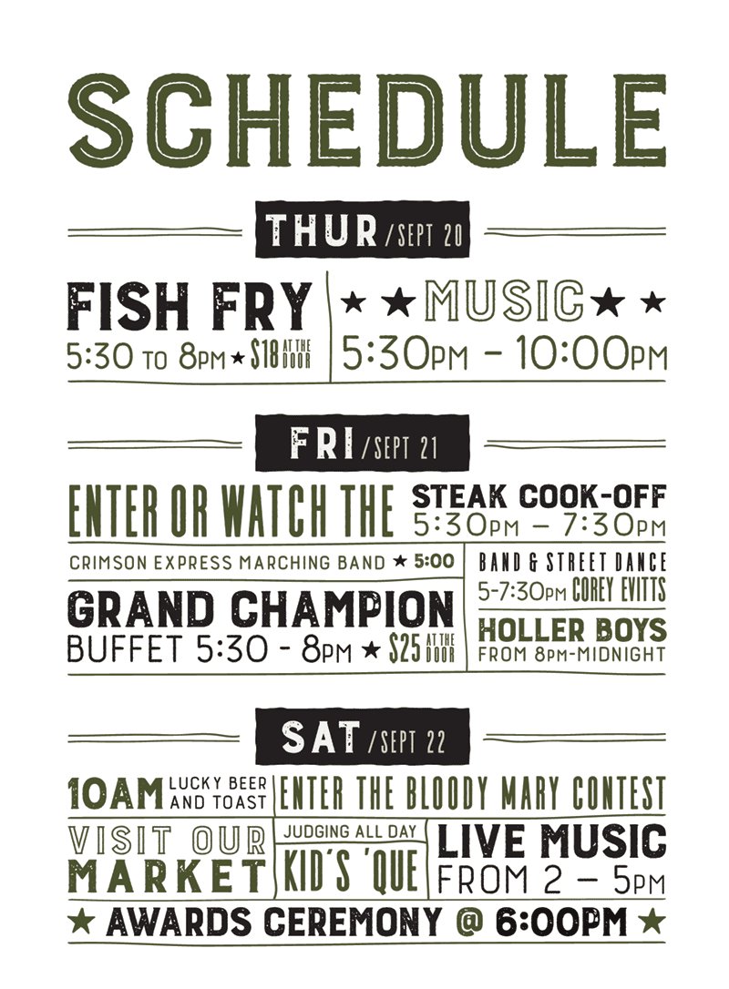 2018 Praise the Lard Cook-Off Schedule